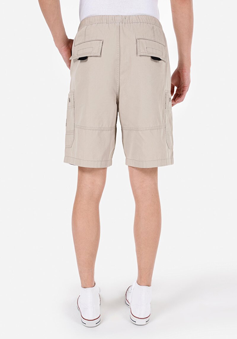 Comfort Fit Orta Bel Düz Erkek Bej Şort