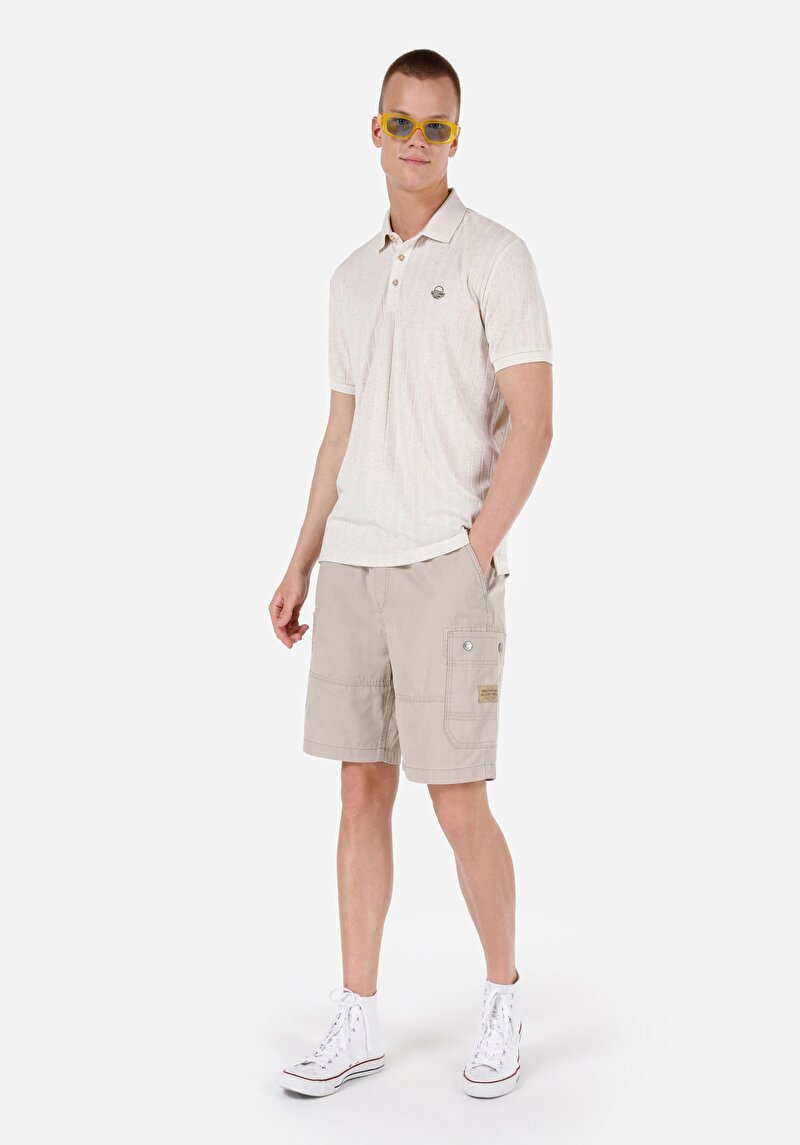 Comfort Fit Orta Bel Düz Erkek Bej Şort