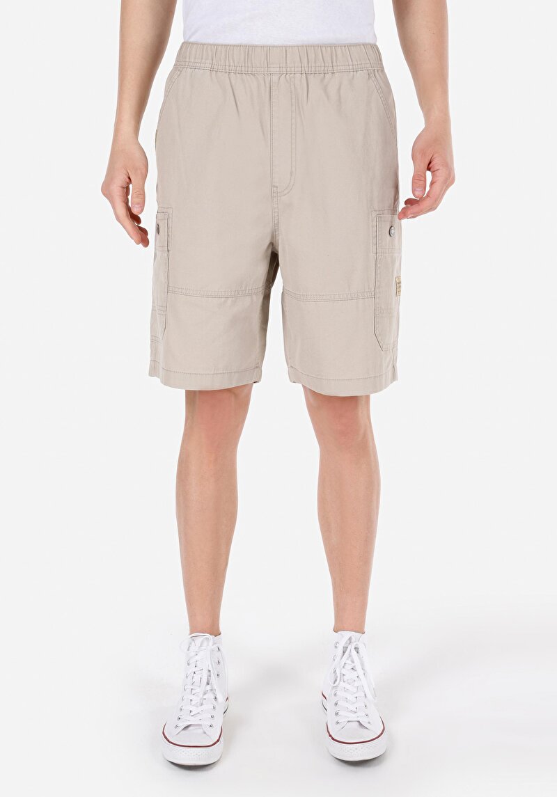 Comfort Fit Orta Bel Düz Erkek Bej Şort