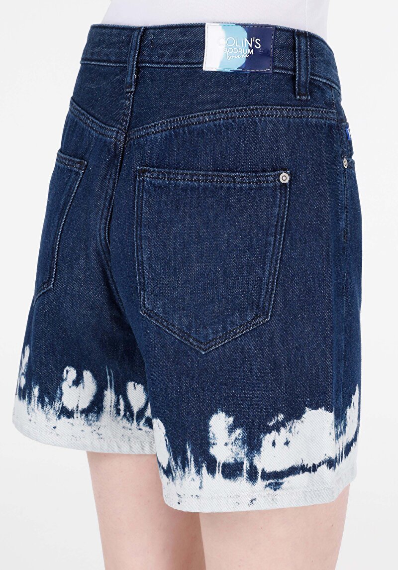 Mom Fit Yüksek Bel Kadın İndigo Pamuklu Jean Şort