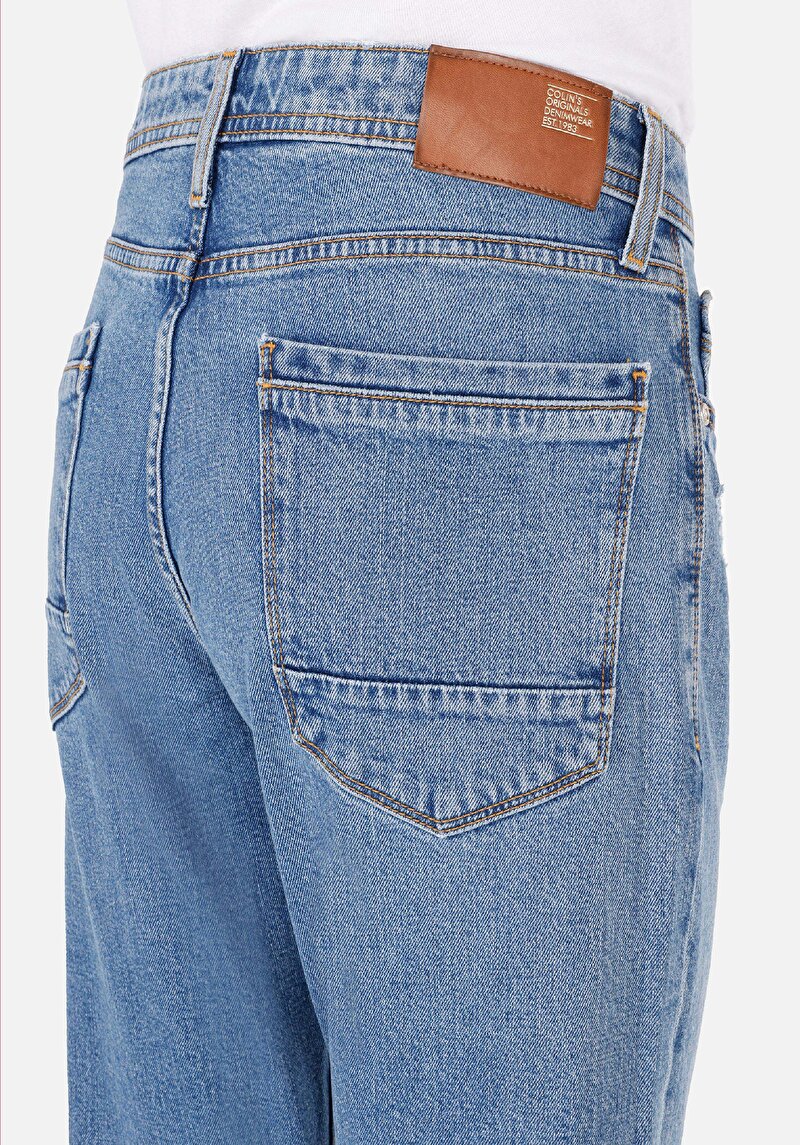 Regular Fit Orta Bel Daralan Paça Erkek İndigo Fermuarlı Denim Jean Pantolon