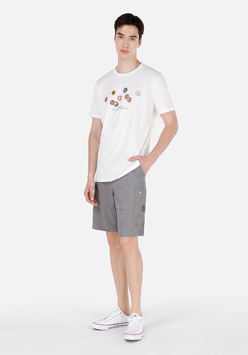 Comfort Fit Orta Bel Düz Erkek Gri Şort