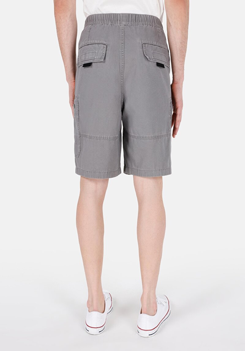 Comfort Fit Orta Bel Düz Erkek Gri Şort