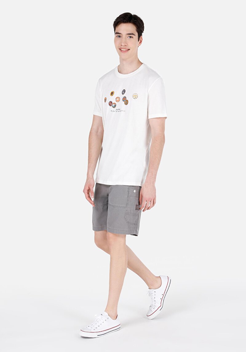 Comfort Fit Orta Bel Düz Erkek Gri Şort