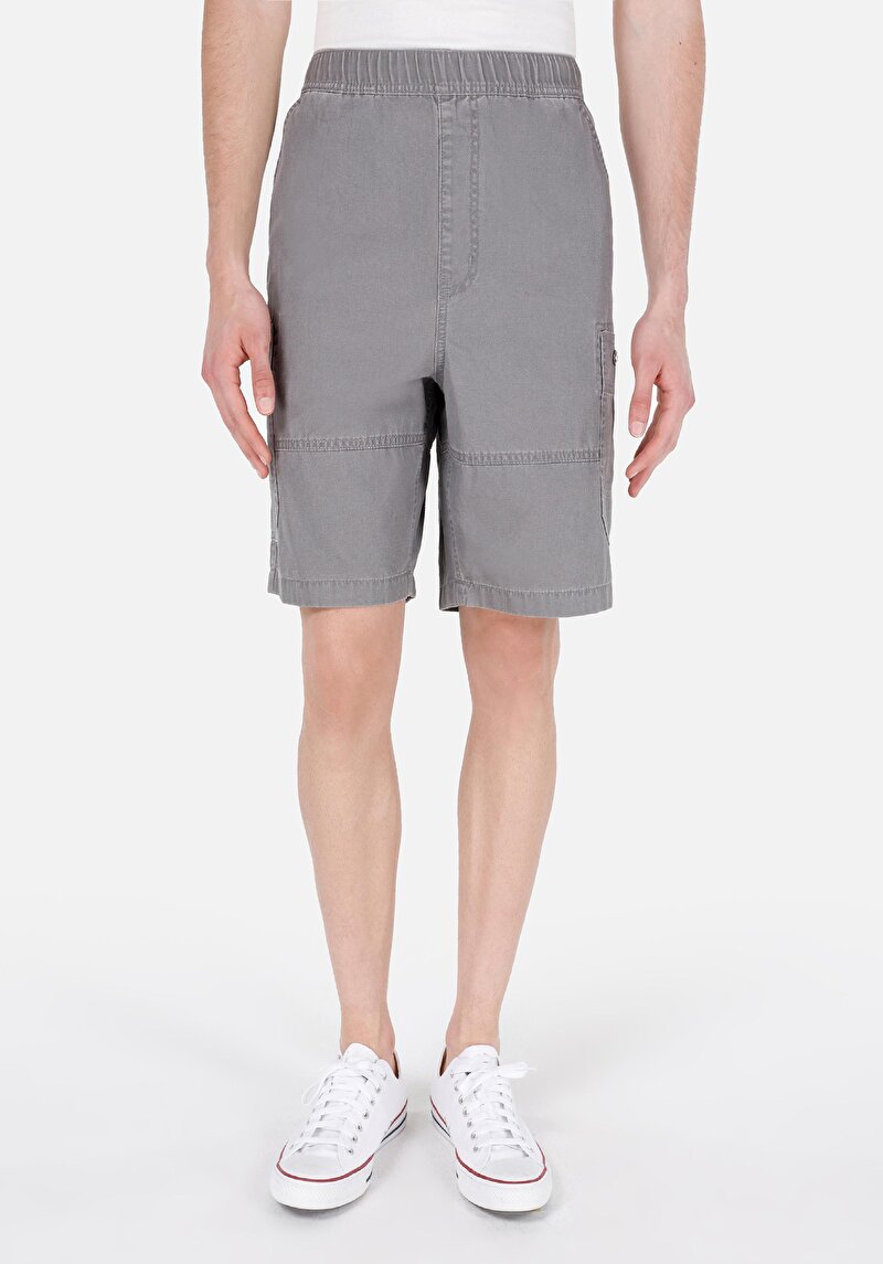 Comfort Fit Orta Bel Düz Erkek Gri Şort