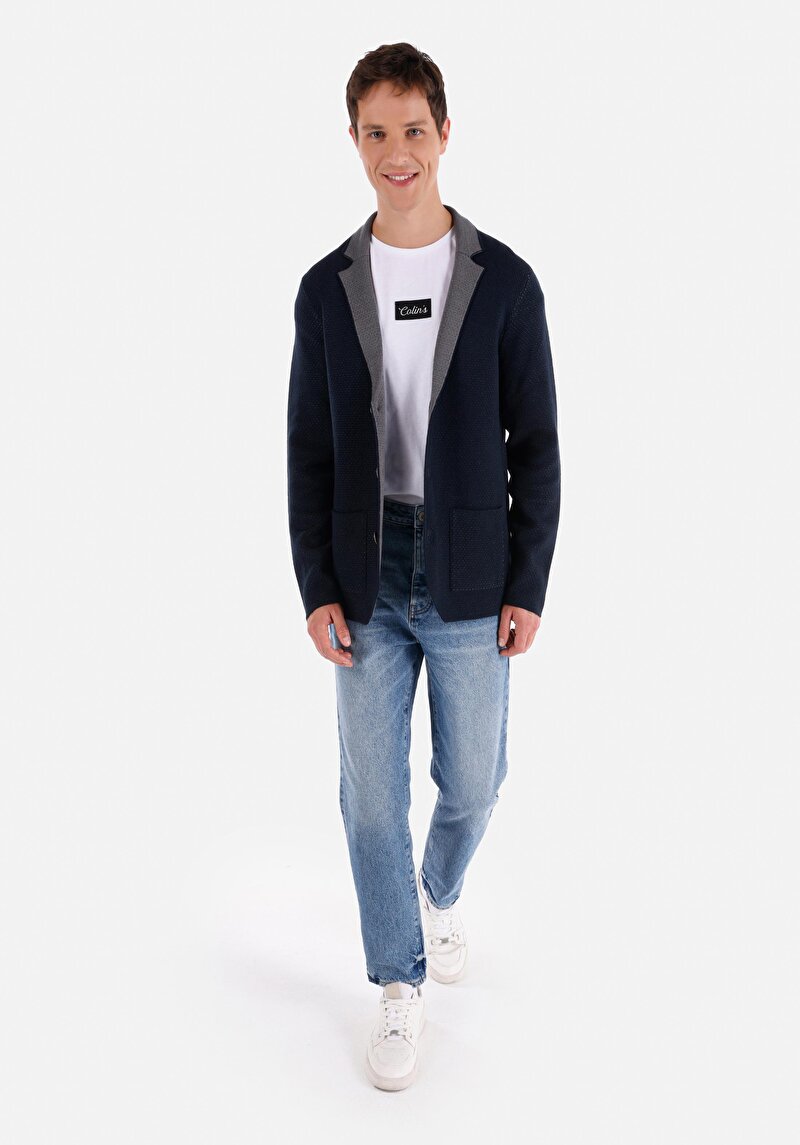 Slim Fit Erkek Lacivert Triko Hırka