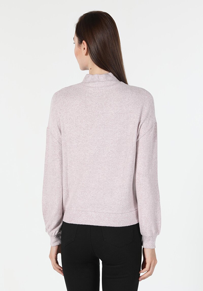 Regular Fit Yarım Balıkçı Yaka Düz Kadın Pembe Uzun Kol Tişört