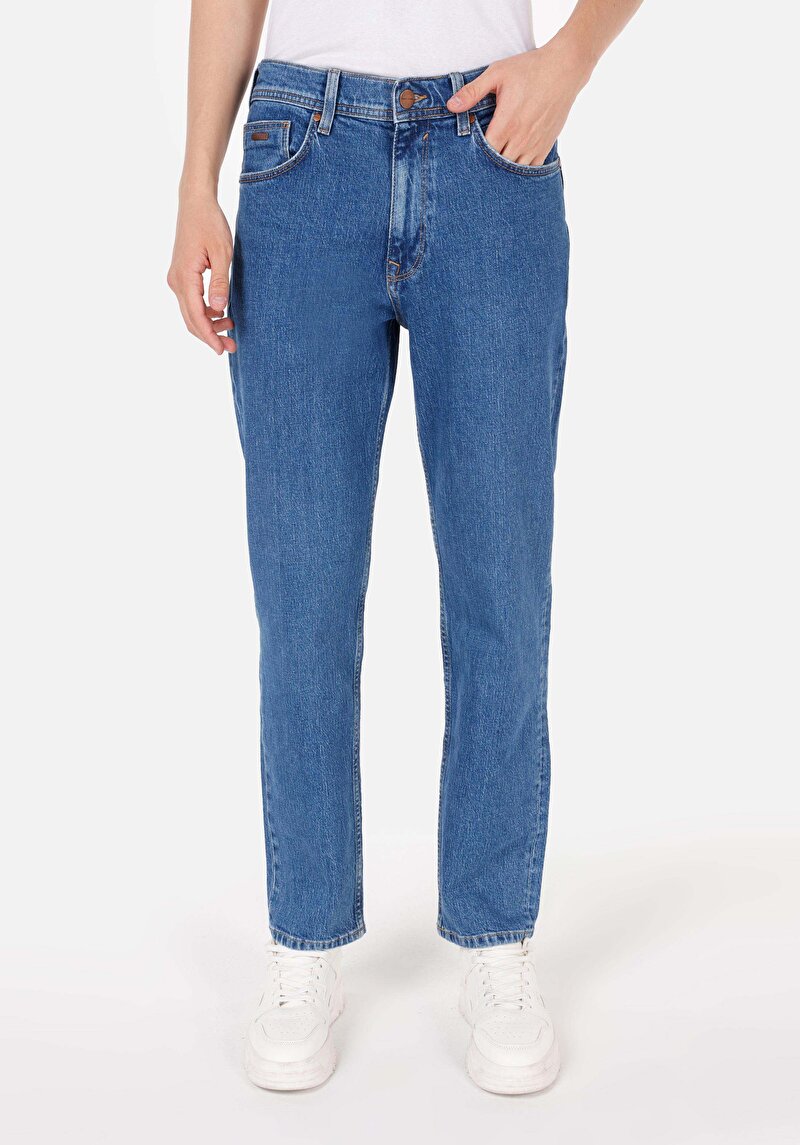 Loose Straight Fit Orta Bel Düz Paça Erkek İndigo Jean Pantolon