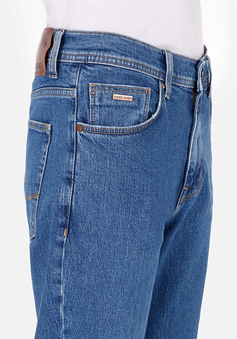 Loose Straight Fit Orta Bel Düz Paça Erkek İndigo Jean Pantolon