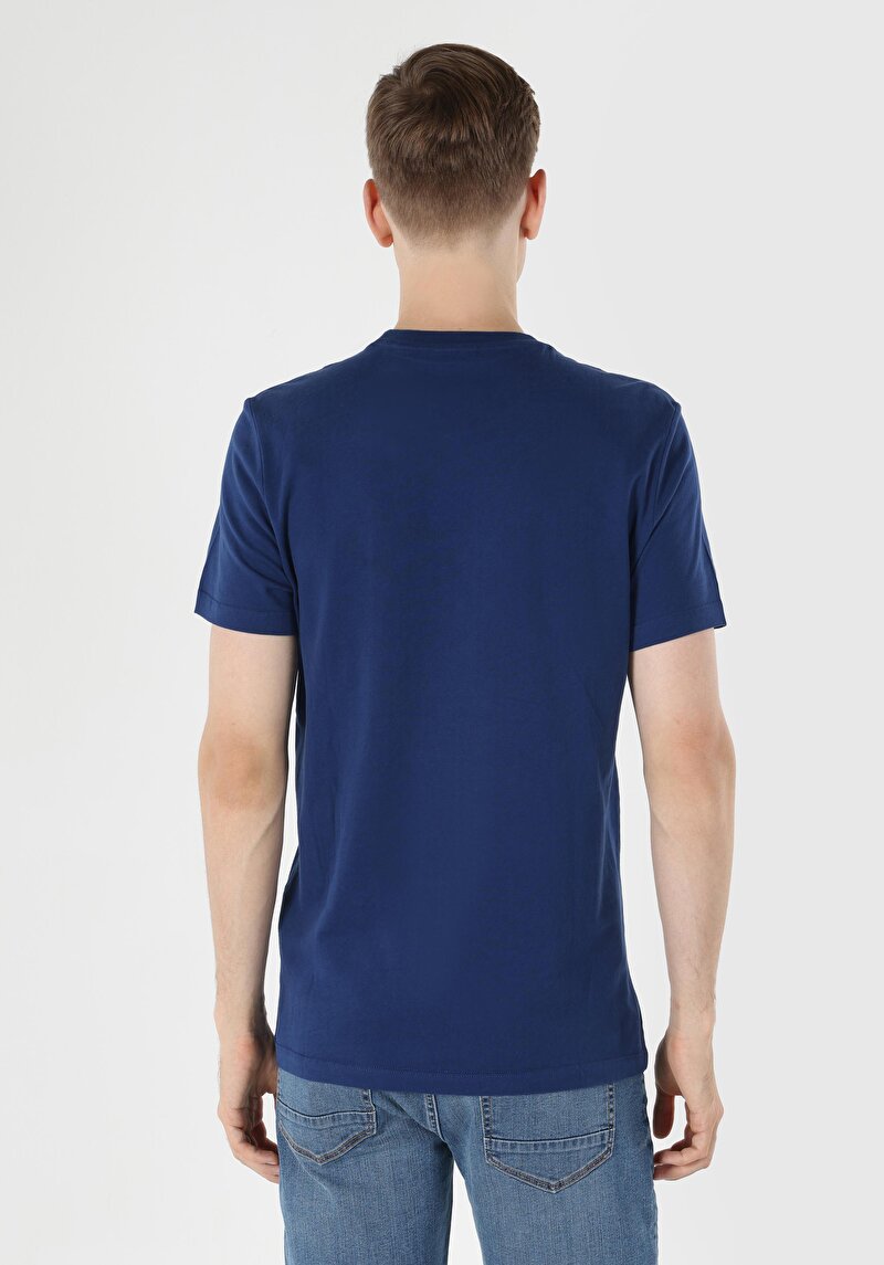 Regular Fit Yuvarlak Yaka Düz Erkek Koyu Mavi Kısa Kol Tişört