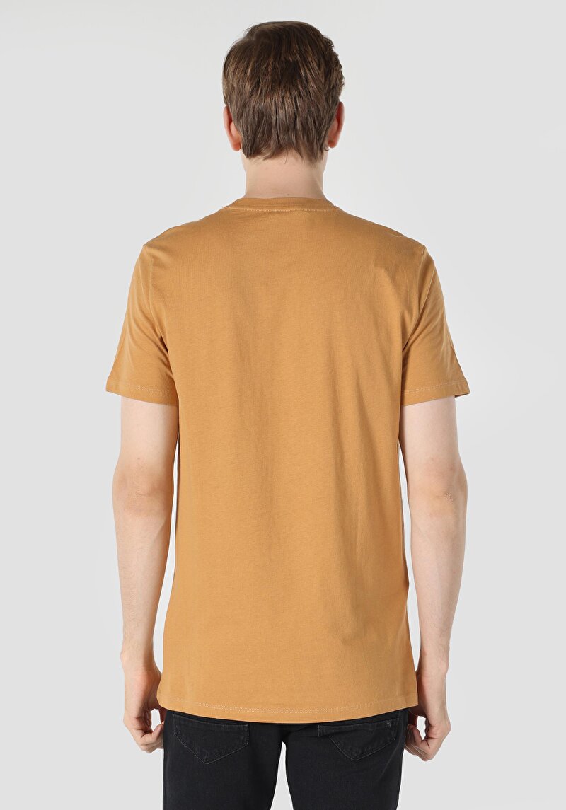Regular Fit Yuvarlak Yaka Erkek Kahverengi Kısa Kol Tişört