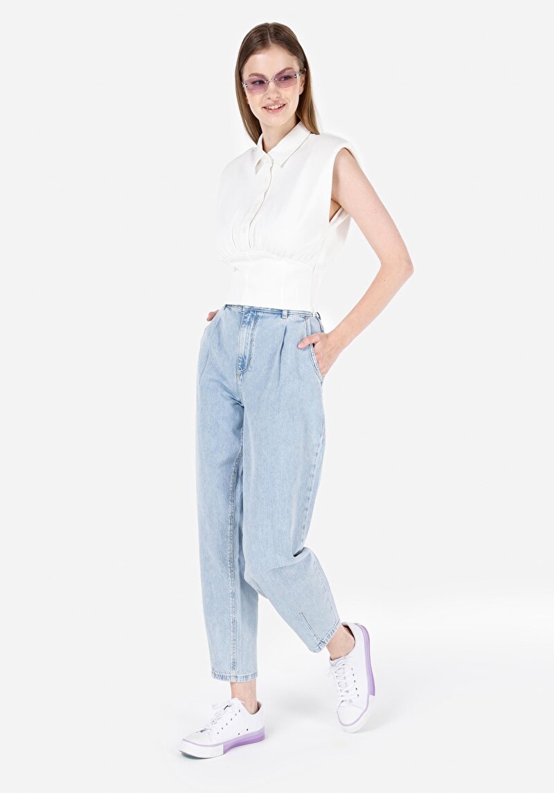 Barrel Fit Kadın İndigo Jean Pantolon