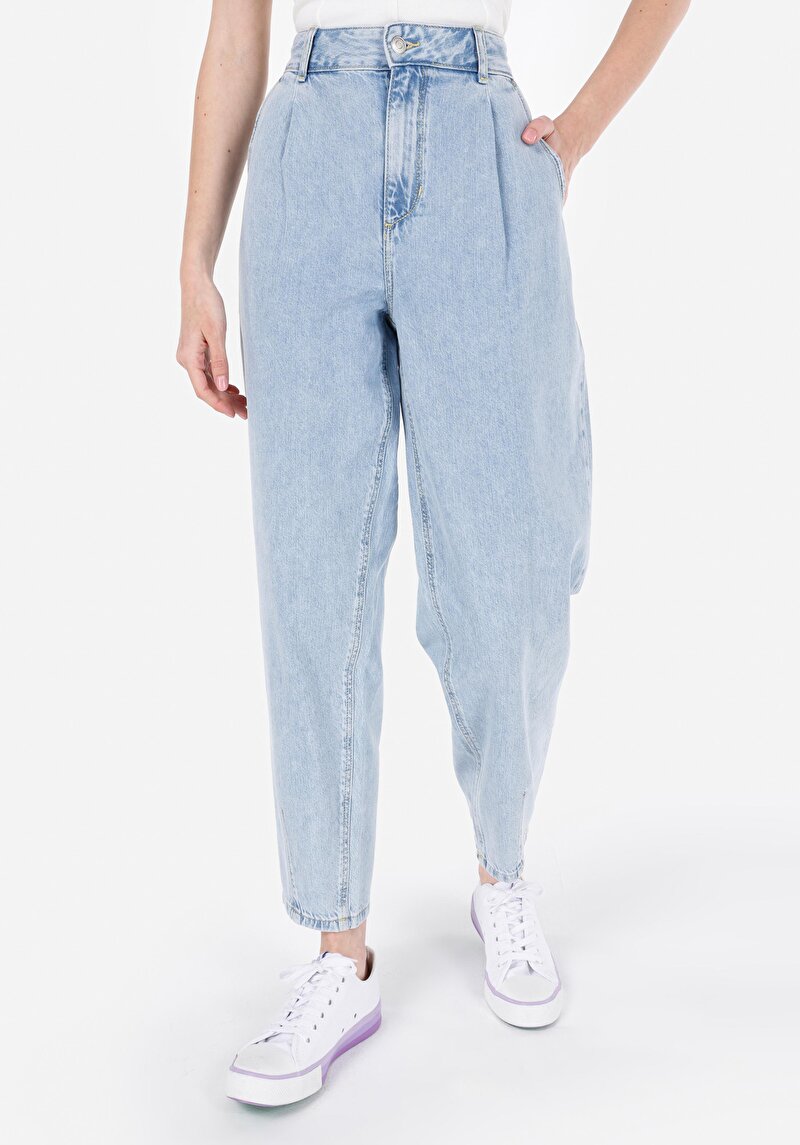 Barrel Fit Kadın İndigo Jean Pantolon