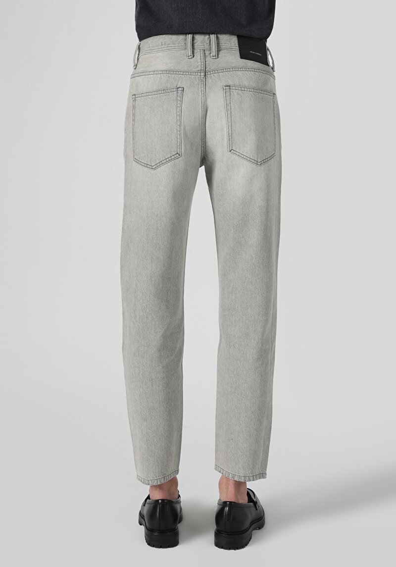 Loose Straight Fit Orta Bel Düz Paça Erkek Gri Jean Pantolon