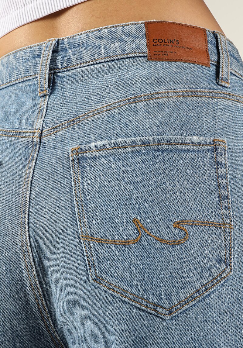 Mom Fit Yüksek Bel Daralan Paça Kadın İndigo Denim Jean Pantolon
