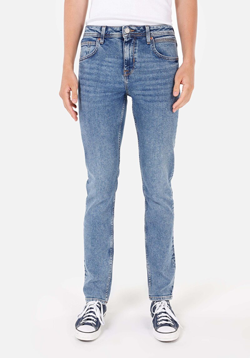 Straight Fit Düşük Bel Düz Paça Erkek Koyu İndigo Jean Pantolon