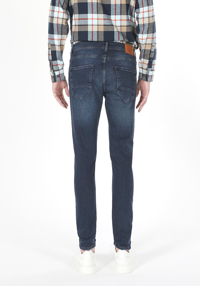 Skinny Fit Düşük Bel Dar Paça Erkek Koyu İndigo Jean Pantolon