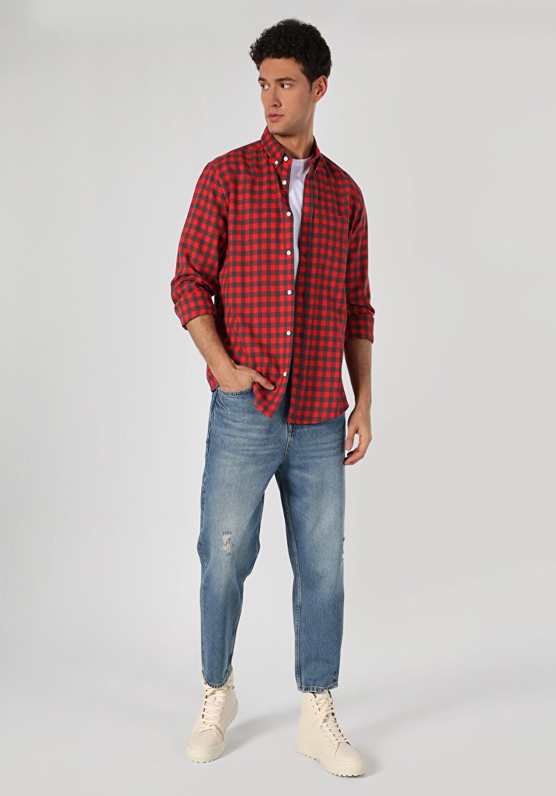 Loose Relaxed Fit Drop Crotch Kısa Paça Erkek İndigo Jean Pantolon