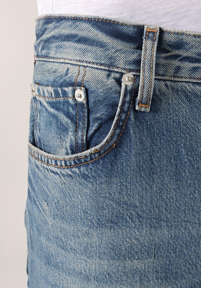 Loose Relaxed Fit Drop Crotch Kısa Paça Erkek İndigo Jean Pantolon