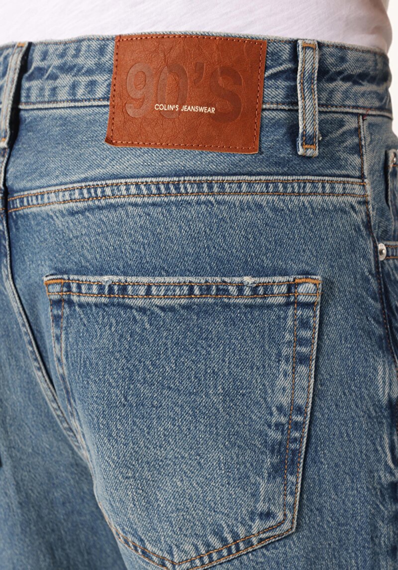 Loose Relaxed Fit Drop Crotch Kısa Paça Erkek İndigo Jean Pantolon