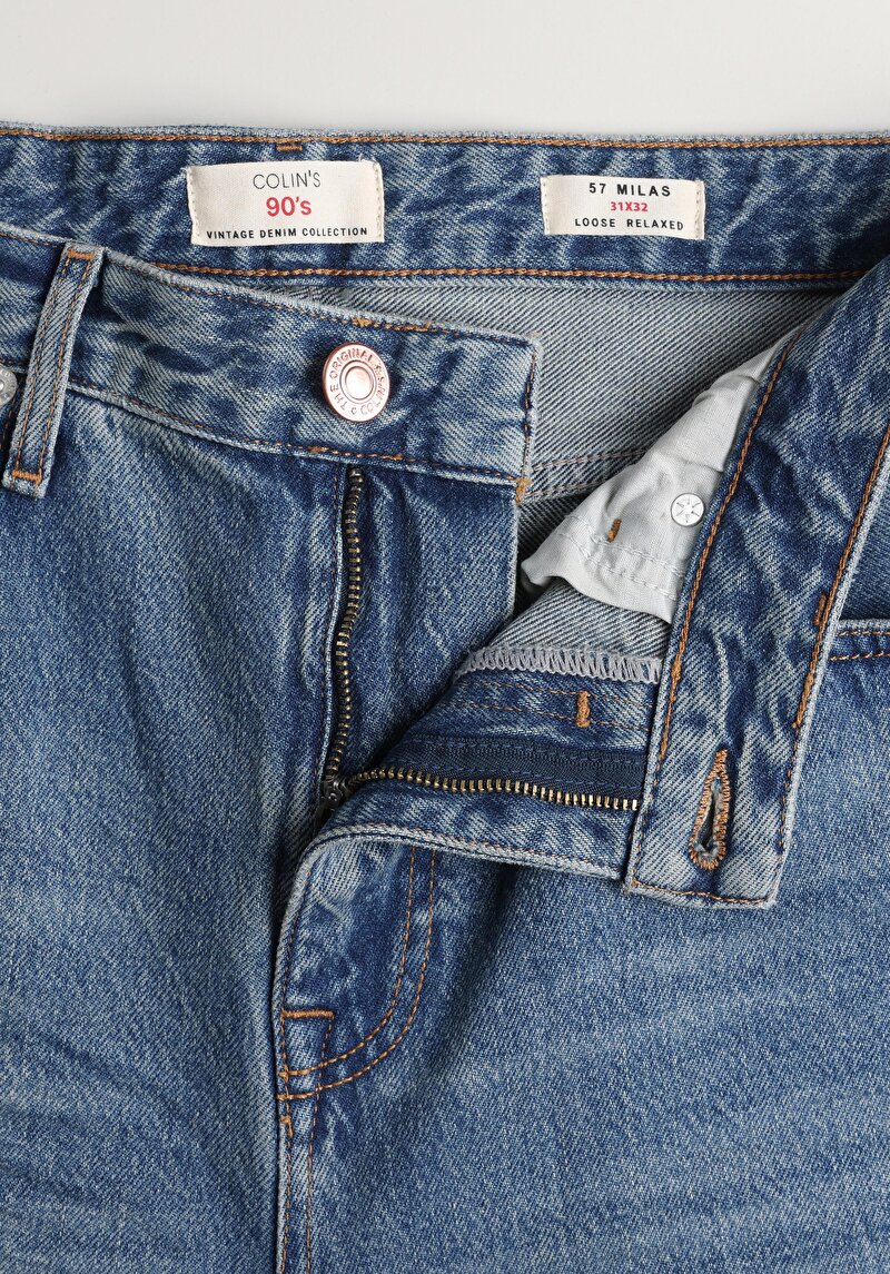 Loose Relaxed Fit Drop Crotch Kısa Paça Erkek İndigo Jean Pantolon