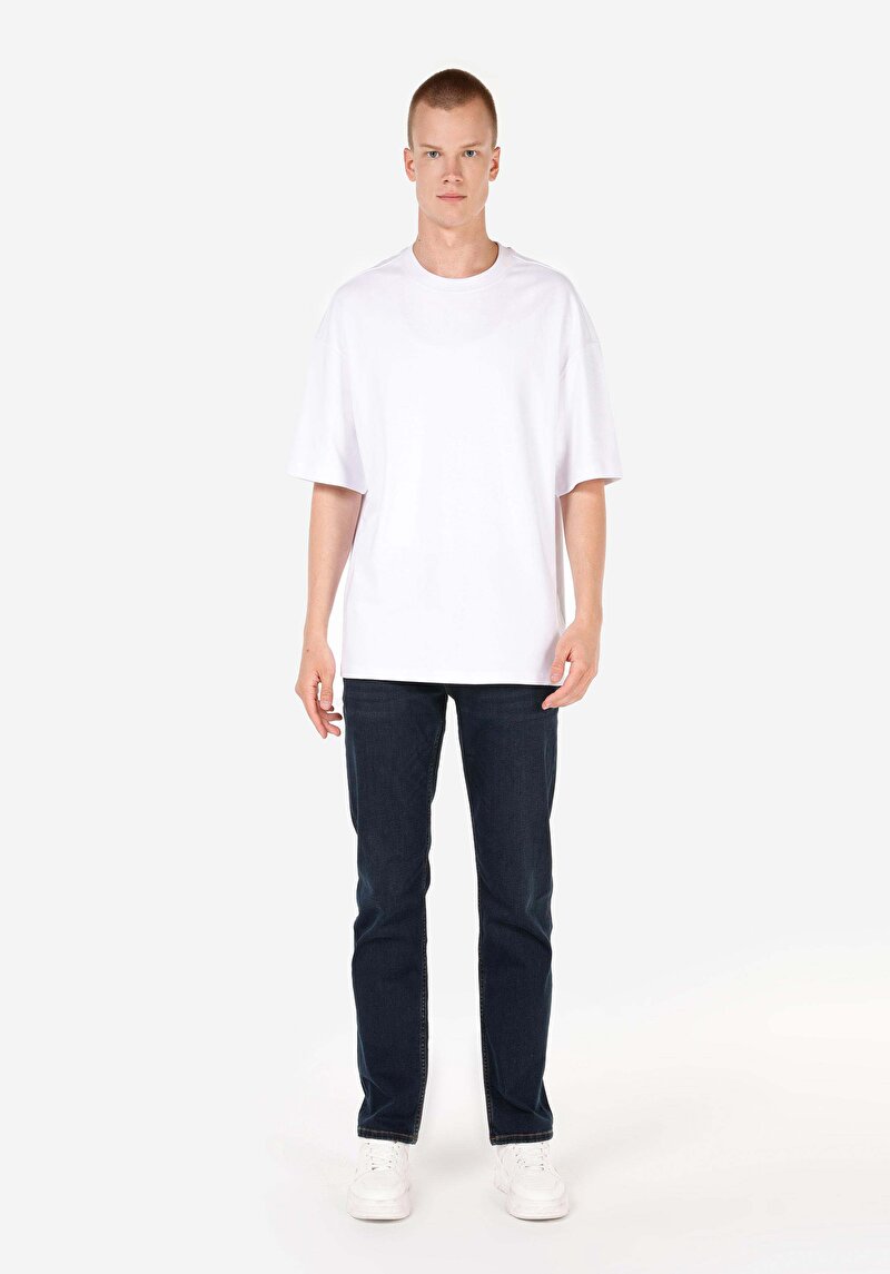 Regular Fit Orta Bel Düz Paça Erkek Koyu İndigo Jean Pantolon