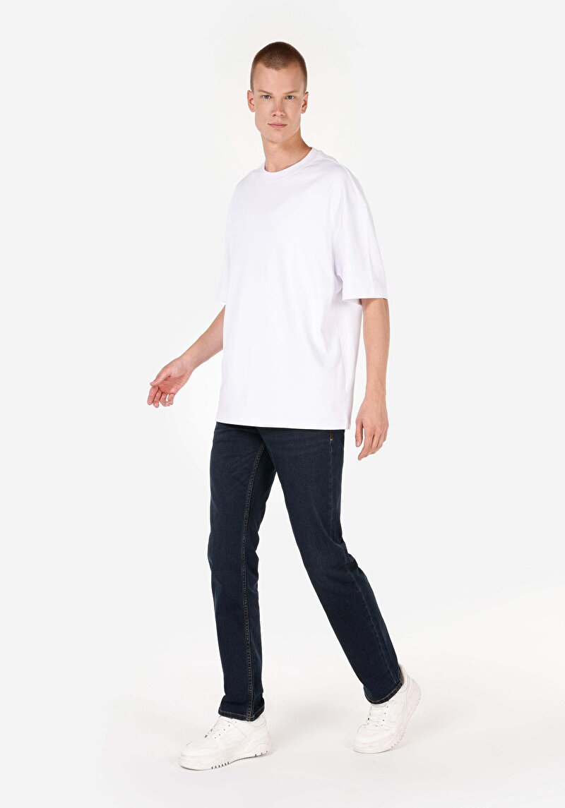 Regular Fit Orta Bel Düz Paça Erkek Koyu İndigo Jean Pantolon