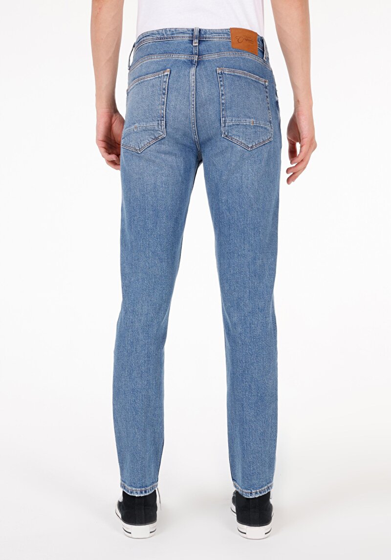 Regular Fit Orta Bel Daralan Paça Erkek İndigo Jean Pantolon