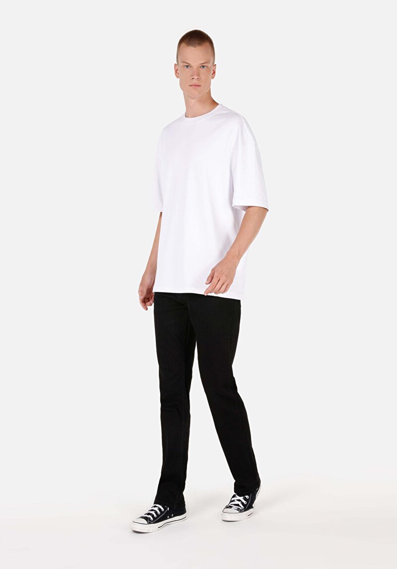 Regular Fit Orta Bel Düz Paça Erkek Siyah Jean Pantolon