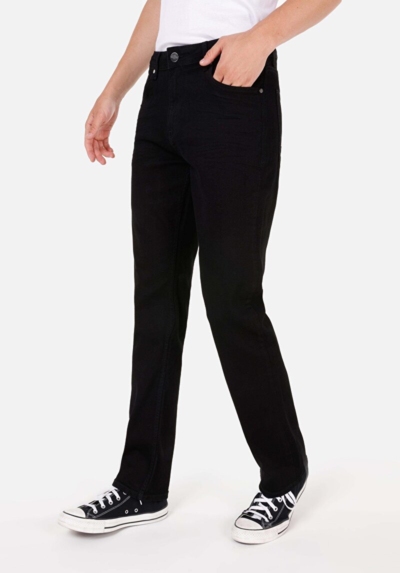 Regular Fit Orta Bel Düz Paça Erkek Siyah Jean Pantolon