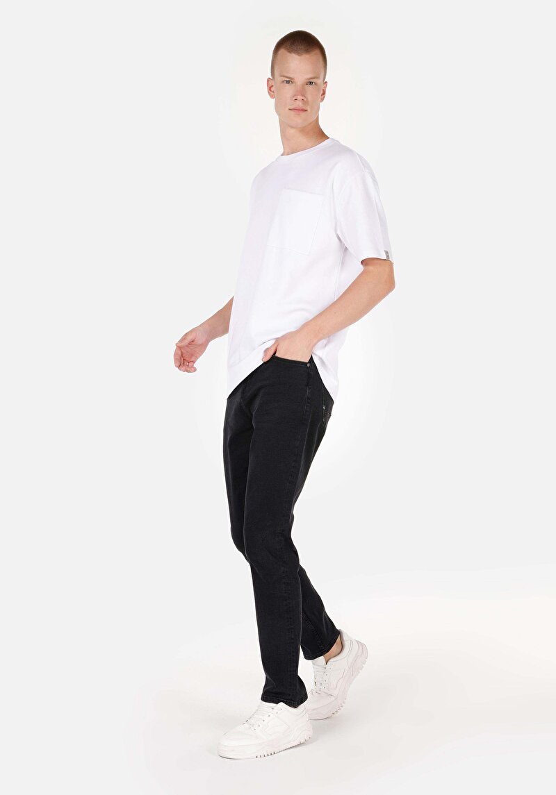 Regular Fit Orta Bel Daralan Paça Erkek Siyah Jean Pantolon
