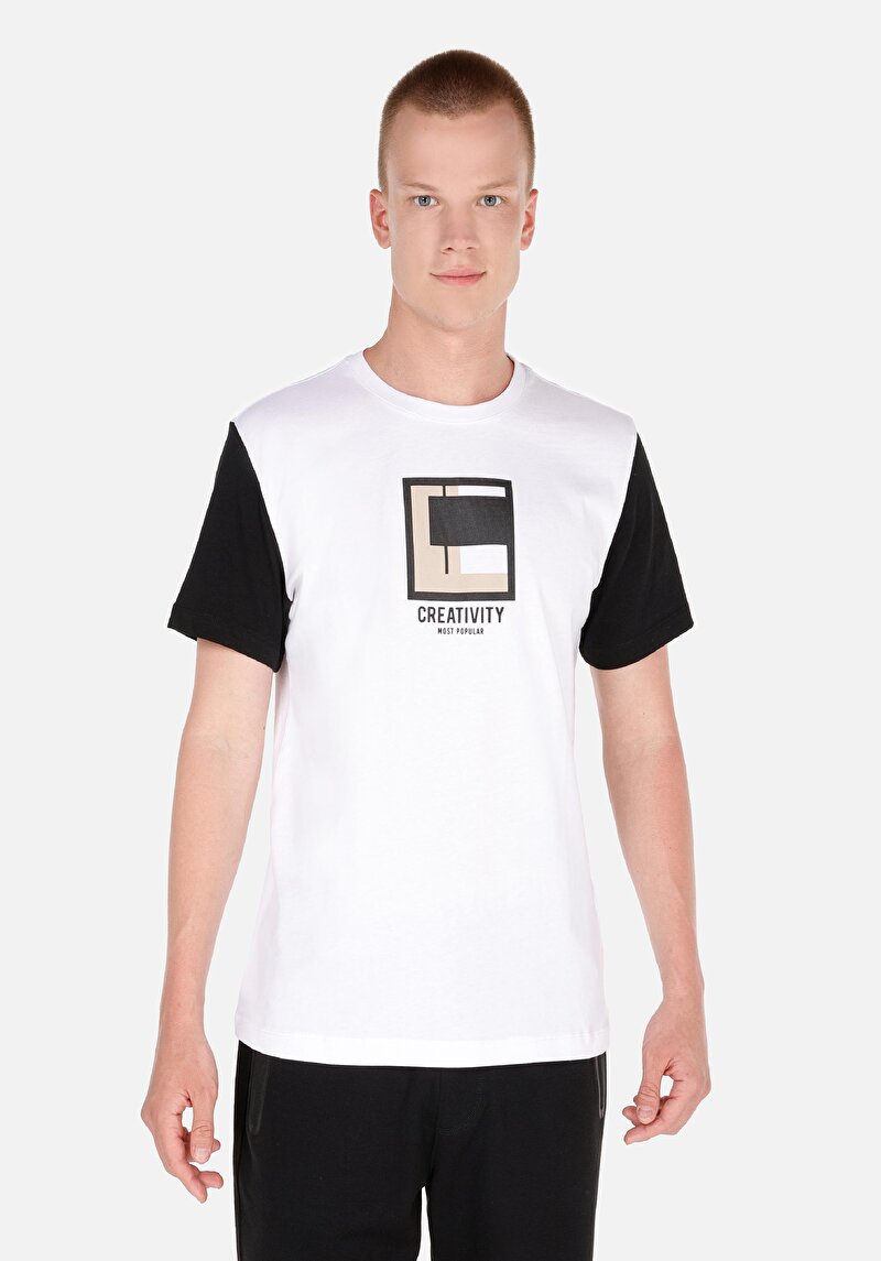 Regular Fit Yuvarlak Yaka Erkek Beyaz Kısa Kol Tişört