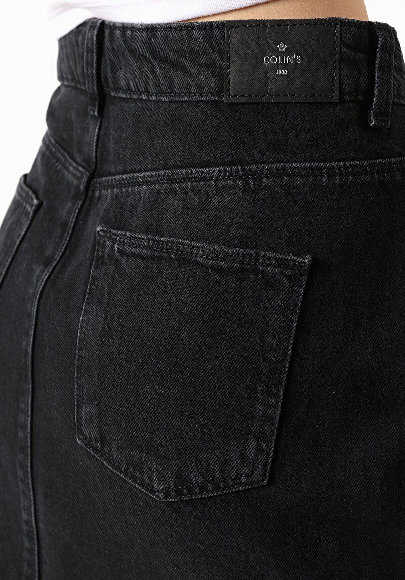 Slim Fit Düz Düğmeli Kadın Denim Etek