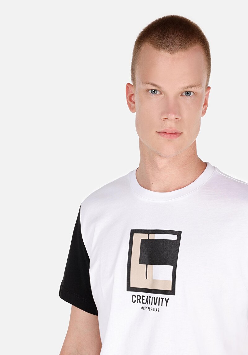 Regular Fit Yuvarlak Yaka Erkek Beyaz Kısa Kol Tişört