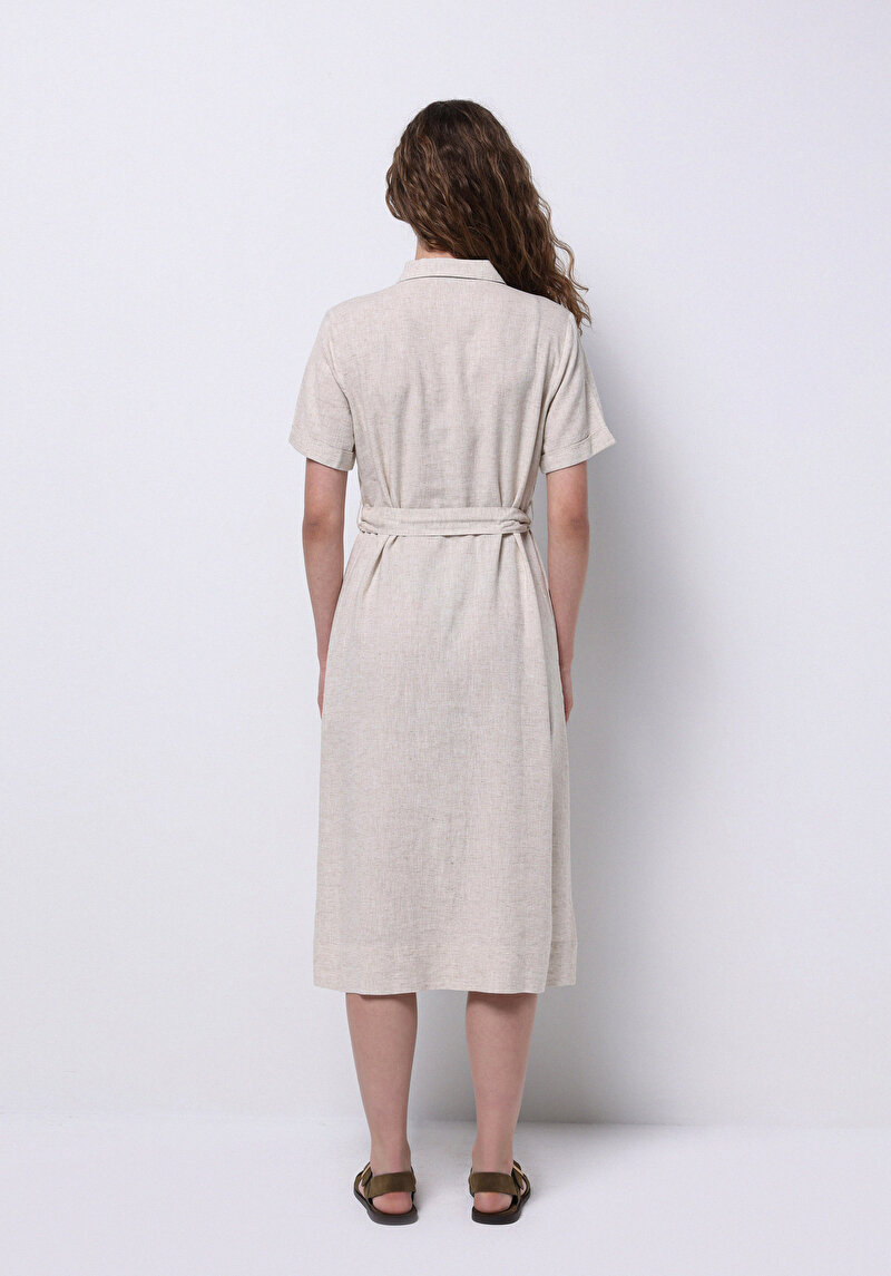 Regular Fit Dokuma Kadın Bej Elbise