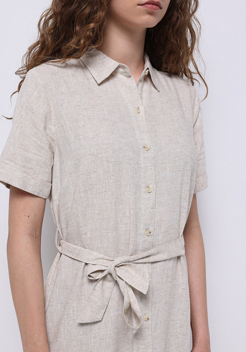 Regular Fit Dokuma Kadın Bej Elbise