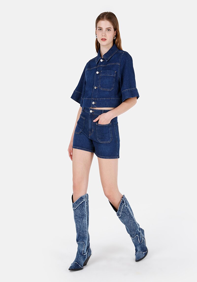 Mom Fit Yüksek Bel Kadın Siyah Jean Şort