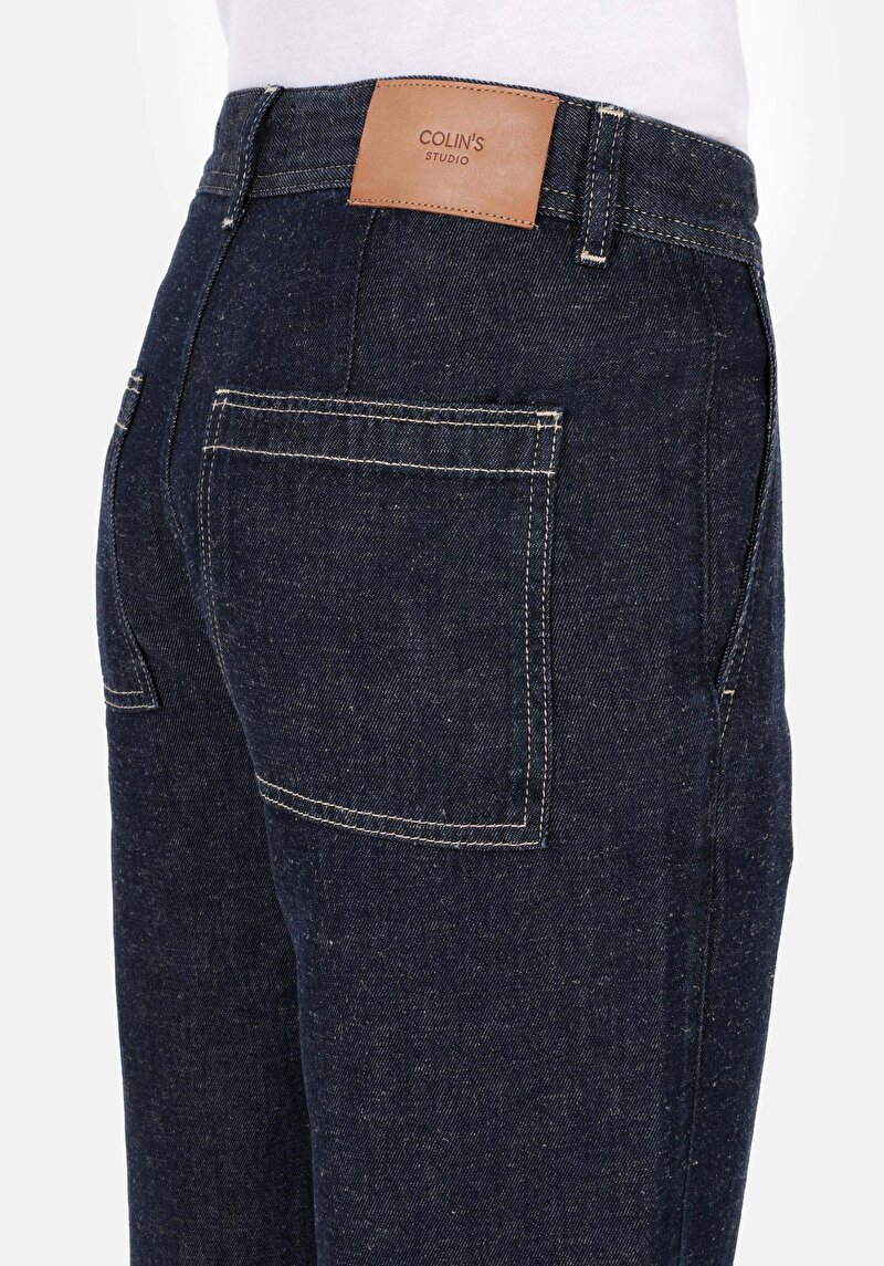 Regular Chino Orta Bel Düz Paça Erkek İndigo Jean Pantolon