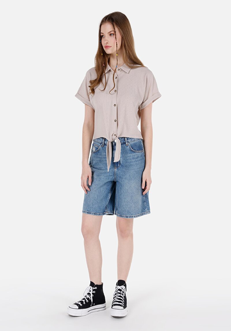 Regular Fit Yüksek Bel Orta Paça Kadın Denim Jean Şort