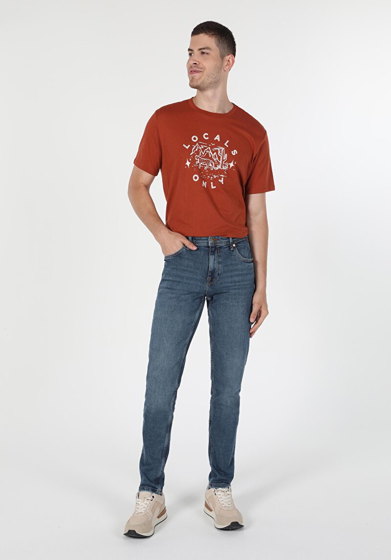 Slim Fit Düşük Bel Dar Paça Erkek Koyu İndigo Jean Pantolon