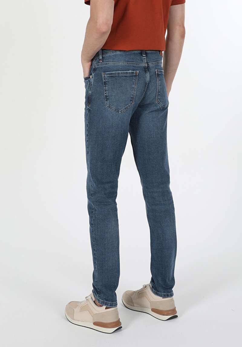 Slim Fit Düşük Bel Dar Paça Erkek Koyu İndigo Jean Pantolon