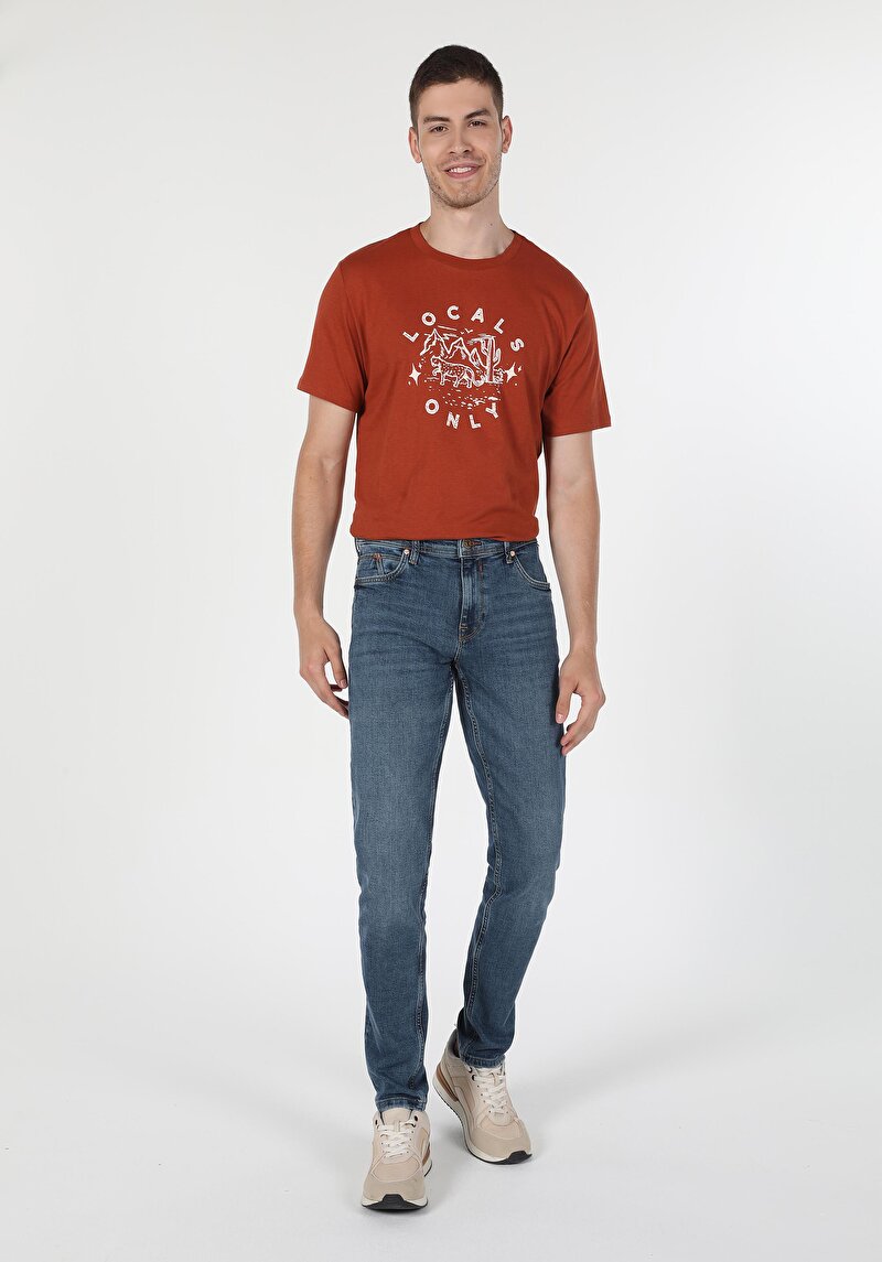 Slim Fit Düşük Bel Dar Paça Erkek Koyu İndigo Jean Pantolon