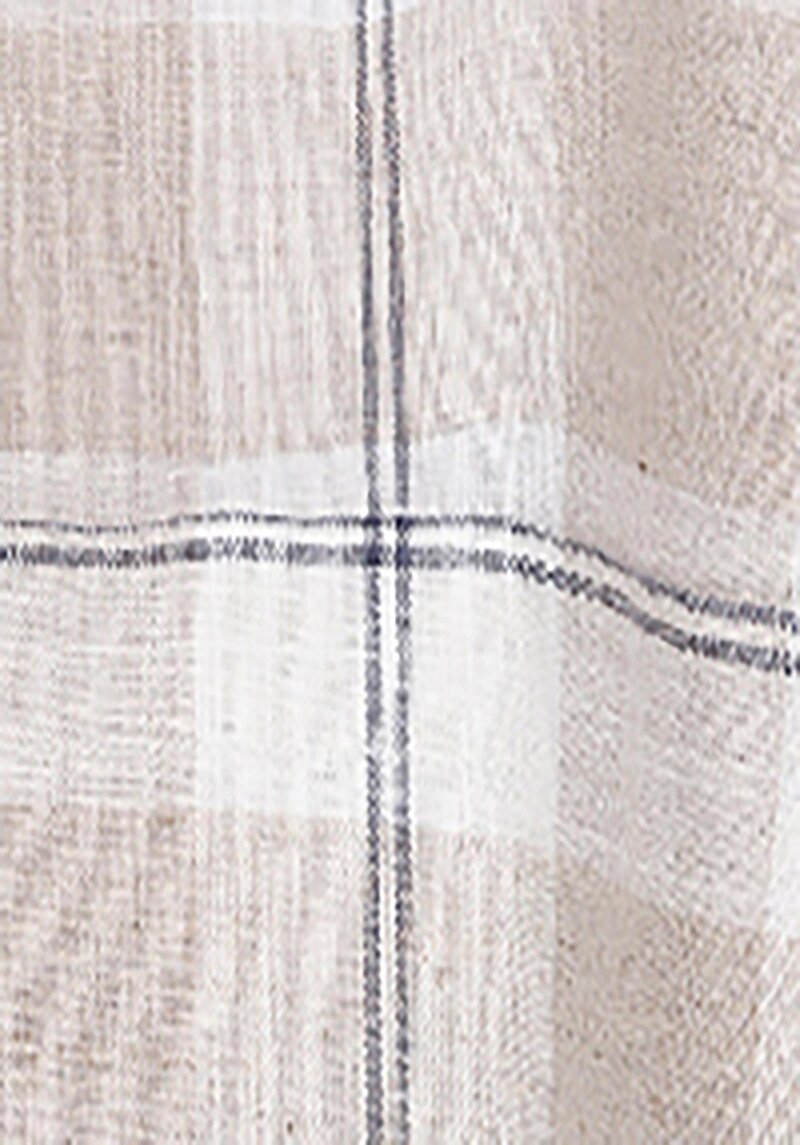 Relaxed Fit Shirt Neck Ekoseli Kadın Bej Roll-Up Gömlek