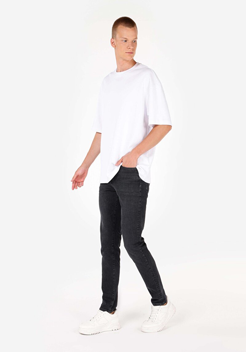 Skinny Fit Yüksel Bel Dar Paça Erkek Siyah Jean Pantolon