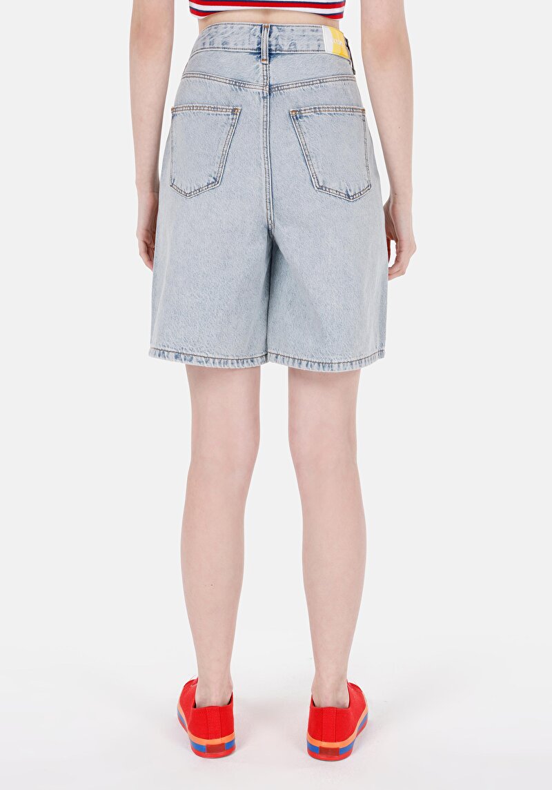 Regular Fit Yüksek Bel Kadın İndigo Jean Şort