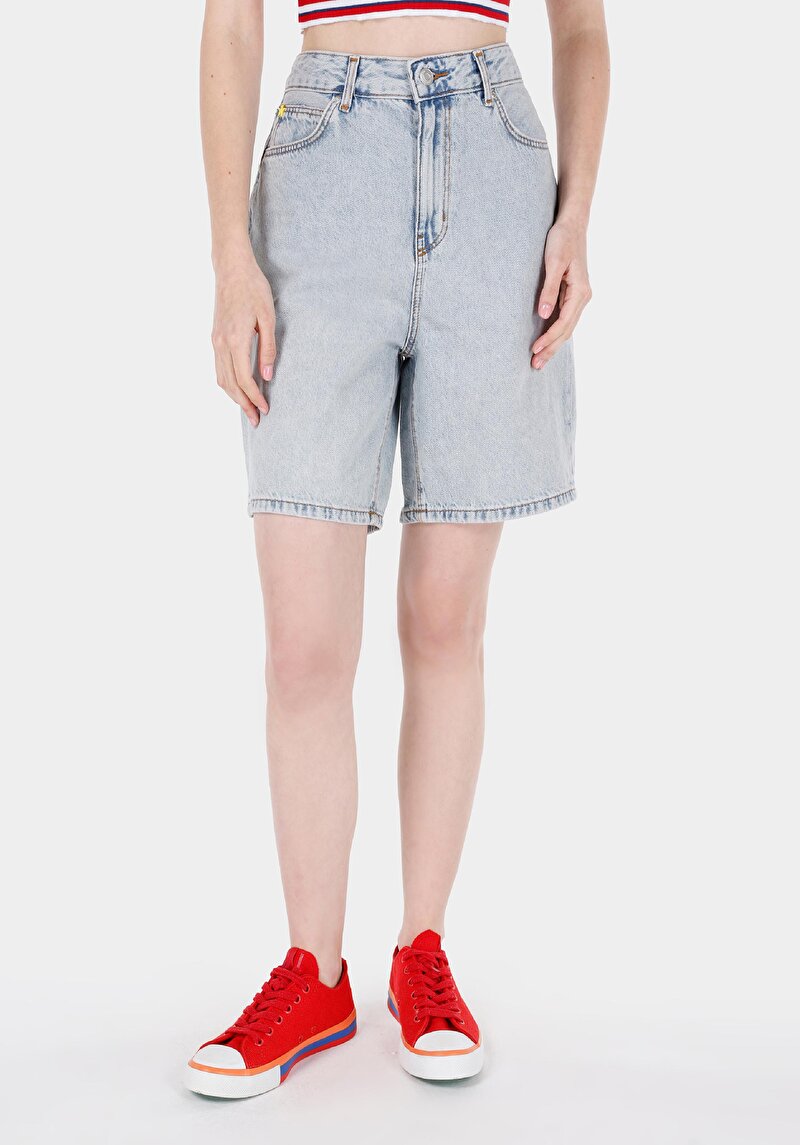 Regular Fit Yüksek Bel Kadın İndigo Jean Şort