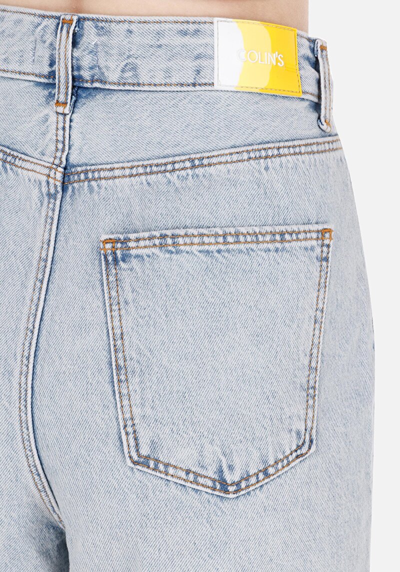 Regular Fit Yüksek Bel  Kadın İndigo Jean Şort