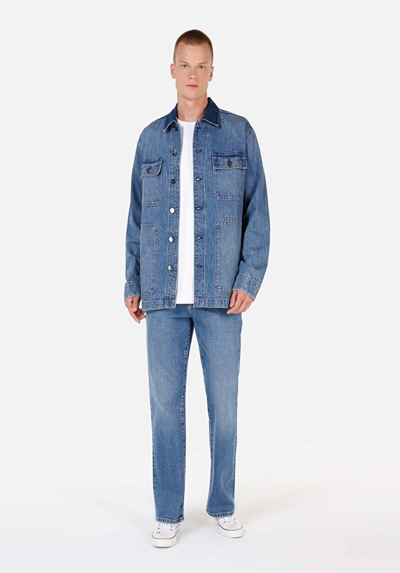 Regular Fit Düğmeli Astarsız Pamuklu Erkek Mavi Ceket