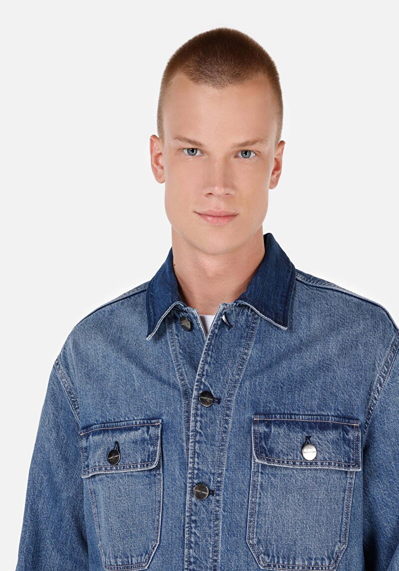 Regular Fit Düğmeli Astarsız Pamuklu Erkek Mavi Ceket