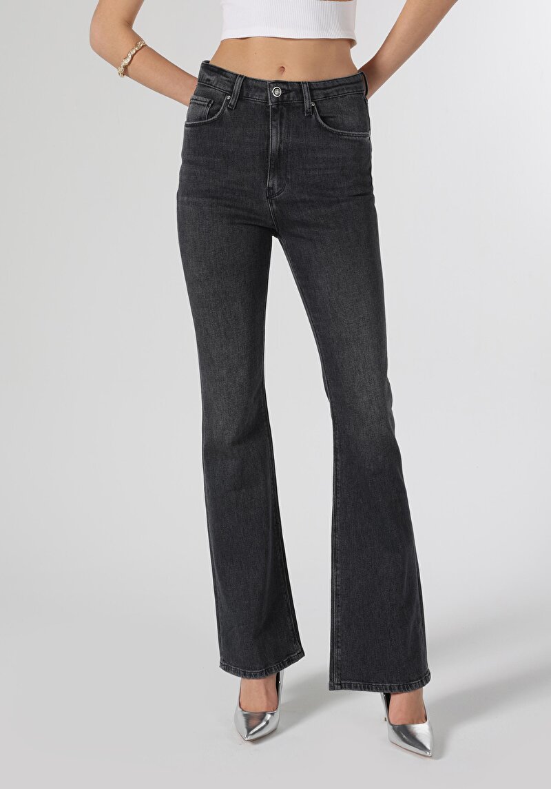 Regular Fit Orta Bel Bootcut Kadın Siyah Jean Pantolon